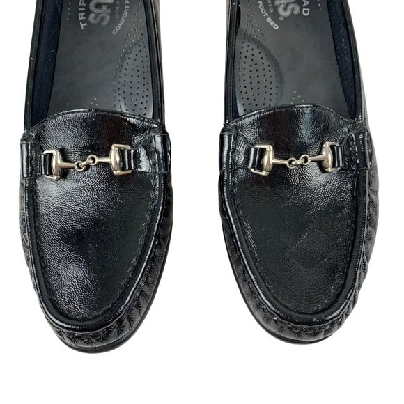 SAS Womens Black Patent Leather Loafers Metal Bit Comfort Slip-On Loafers SZ 7 S - Picture 3 of 11